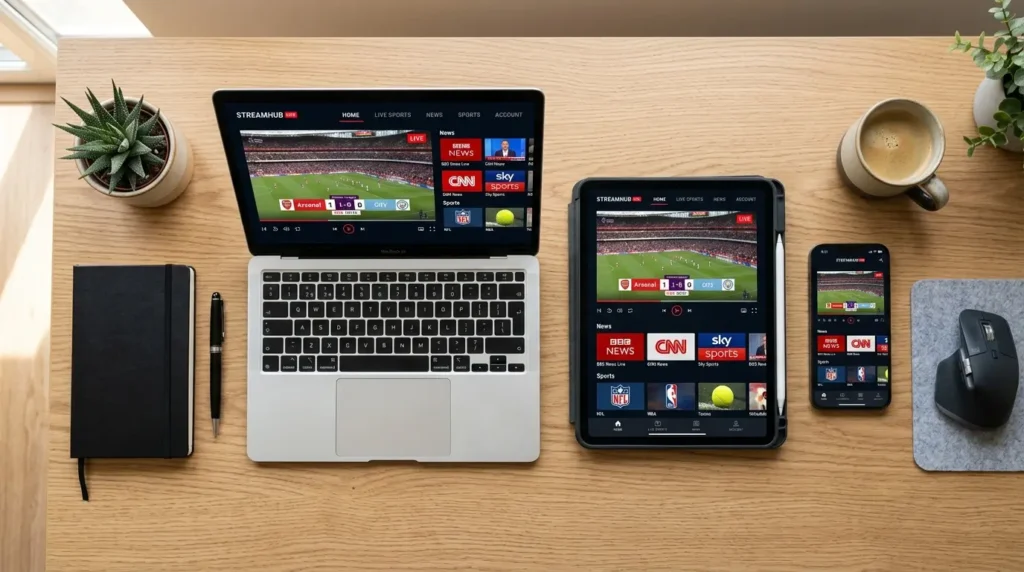 Multiple modern devices streaming television content simultaneously, answering what is IPTV used for in modern homes.