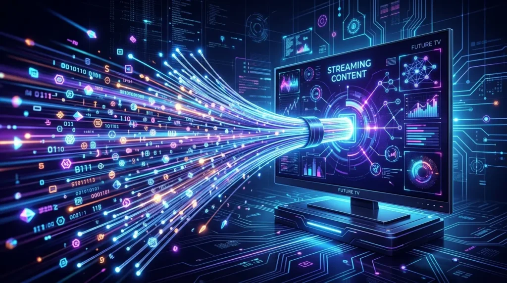 Fast data stream through fiber optic cable powering smooth IPTV streaming