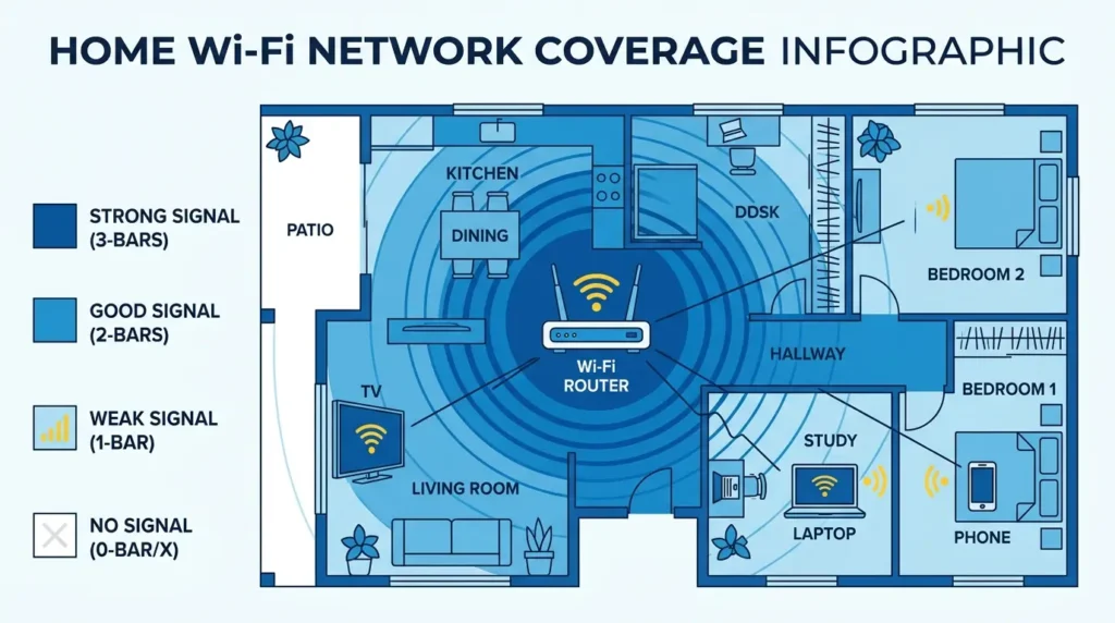 Wi-Fi router placement diagram to reduce IPTV buffering at home